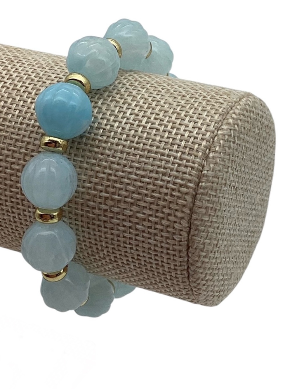 Boho Style Light Blue/Gold Textured Beaded Stretch Bracelet (NWT)